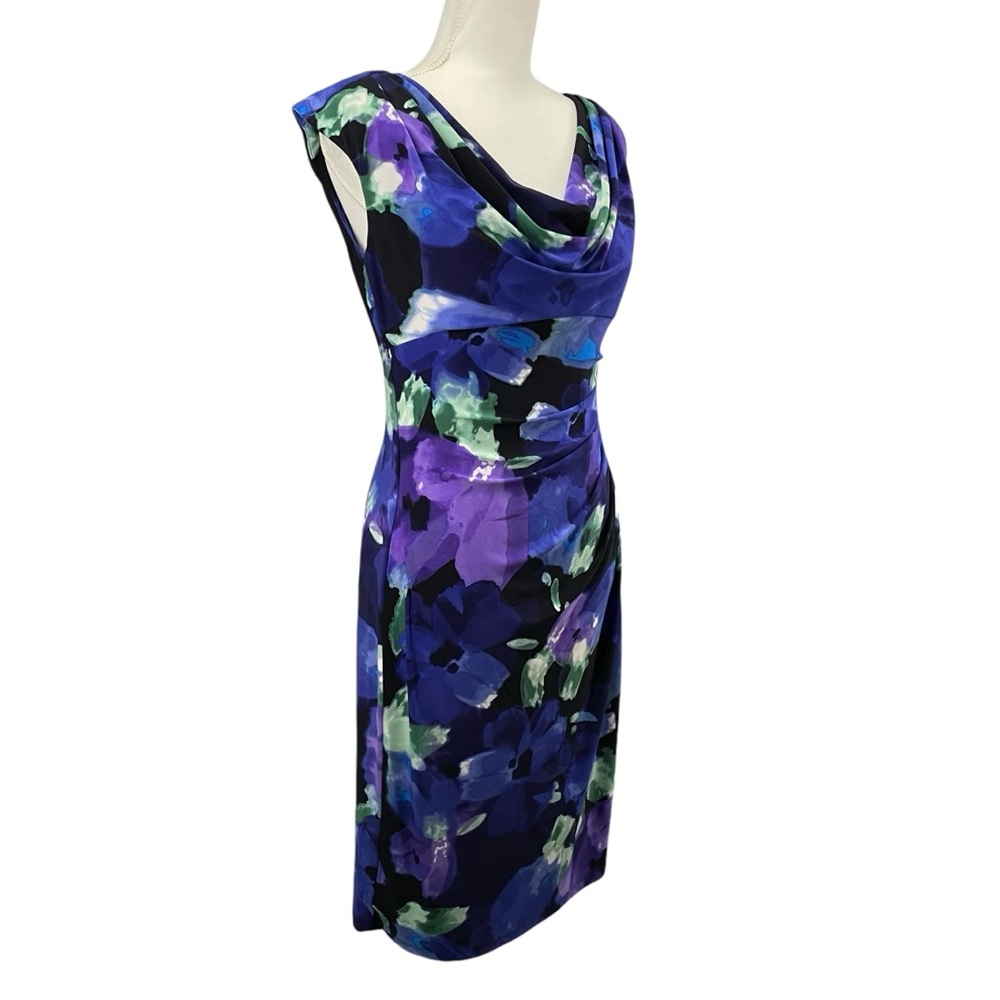 Lauren Ralph Lauren Cap-Sleeve Floral Drape-Neck Sheath Dress